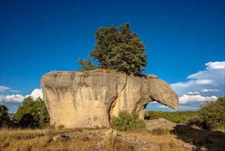 Strange rock formation known as Piedra del Yunque in the Serrania de Cuenca, Spain
