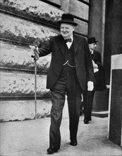Winston Churchill on his way to Parliament to announce the invasion of mainland Europe on D-Day, 6th June 1944