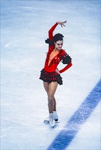 Katarina Witt (GDR) Gold medalist and Olympic Champion competing in the Ladies Figure Skating Free Skate at the 1988 Olympic Winter Games.