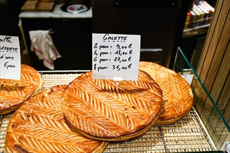 Illustration picture shows king cake or epiphany cake ("galette des rois") in a bakery in Levallois-Perret near Paris, France on January 6, 2023. Photo by Victor Joly/ABACAPRESS.COM