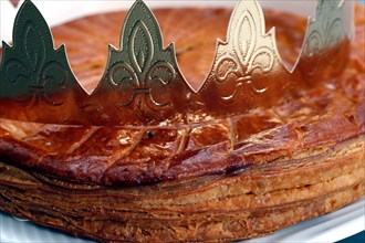 King cake, galette des rois and its crown. A popular food item available beginning January 6, or Epiphany.