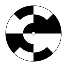 Template for a rotating disk to turn the whole surface into gray color. Circles with alternating black and white segments.