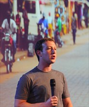 (141009) -- NEW DELHI, Oct. 9, 2014 () -- Global social networking giant Facebook founder Mark Zuckerberg addresses the Internet.org summit in New Delhi, capital of India, on Oct. 9, 2014. Zuckerberg ...