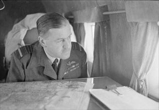 Royal Air Force- Headquarters Allied Expeditionary Air Force. The Commander-in-Chief of the Allied Expeditionary Air Force, Air Chief Marshal Sir Trafford Leigh-Mallory, looks down on Normandy from hi...