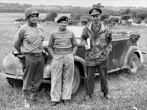 OPERATION OVERLORD   On 10 June 1944 three Allied generals meet in Normandy in front of Montgomery's staff car. From left : US Lieutenant-General Omar Bradley, General Sir Bernard Montgomery, Lieutena...