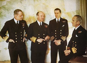 ADMIRAL  BERTRAM RAMSAY  (1883-1945) second from left with other British naval commanders in 1944