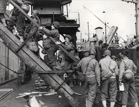 WW11. Military nurses boarding a ship bound for Normandy