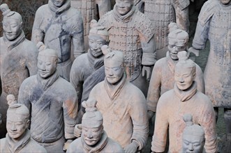 The Terracotta Warriors. Infantrymen from the buried funerary army at Xian, Shaanxi province, China.