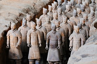 The Terracotta Warriors. Infantry from the buried funerary army at Xian, Shaanxi province, China.