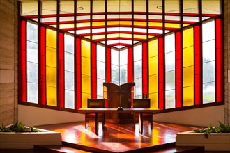 Stained glass windows, William H Danforth Chapel, Frank Lloyd Wright Campus at Florida Southern College, Lakeland, Florida, USA