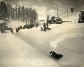 Feb. 05, 1948 - Winter Olympic Games ? St. Moritz. Keystone Photo Shows: A competitor at speed in the skeleton bobsleigh event at St. Moritz yesterday