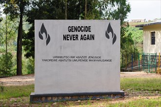 Memorial stone near Lake Kivu, Rwanda, commemorating  the genocide  in 1994