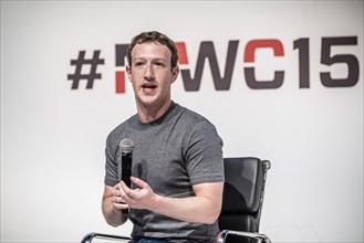 Barcelona, Catalonia, Spain. 2nd Mar, 2015. MARK ZUCKERBERG, founder and CEO of facebook is on stage giving a keynote during the Mobile World Congress 2015. © Matthias Oesterle/ZUMA Wire/ZUMAPRESS.com...