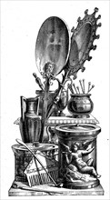 toilet equipment from ancient rome, Hygiene articles, Italy, historical image or illustration from the year 1894, digital improved