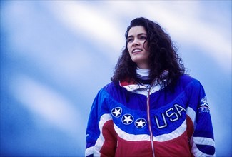 Nancy Kerrigan (USA), bronze medalist competing at the 1992 Olympic Winter Games