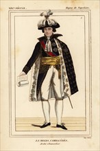 Jean-Jacques-Regis de Cambaceres, Duke of Parma, duc de Parme, in the uniform of an arch-chancellor of the empire, 1753-1824. Handcoloured lithograph by Leopold Massard from Le Bibliophile Jacob aka P...