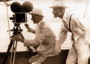 Burton Holmes with Cameraman Herford T. Cowling, Lake Biwa, Japan, 1917