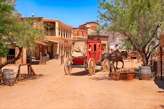 The Stagecoach leaves the OK Corral bound for Yuma at the Old Tucson Film Studios amusement park in Arizona
