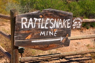 Rattlesnake Mine sign at the Old Tucson Film Studios amusement park in Arizona