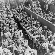 World War II, American soldiers ready to land in Normandy