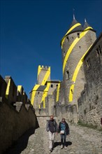 Yellow,art,Eccentric concentric circles,Carcassonne,Carcassone,Castle,Fort,Ramparts,Aude,province,region,South of France,France,French,Europe,European