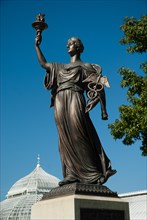 Hygeia, Greek Goddess of health, daughter of Asclepius, the Greek god of medicine, stands near the Phipps Conservatory and Botanical Gardens.
