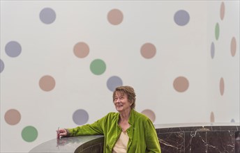 National Gallery, London, UK. 16 January, 2019. “Messengers”, a new large-scale permanent work by Bridget Riley (pictured), is unveiled by the artist at the National Gallery. The wall painting by the ...