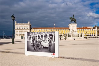 big photography of The Carnation Revolution, April 25th 1974 on the Praca do Comercio in Lisbon, Portugal