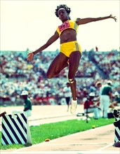 Jackie Joyner Kersee competing at the 1988 US Olympic Track and Field Team Trials.