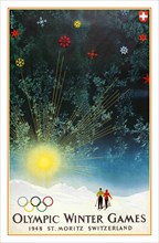 OLYMPICS Vintage poster 1948 Olympic Winter Games ST. MORITZ 1948 WINTER OLYMPIC GAMES  POSTER post-war World War II return of the Olympic Games 1948 Winter Olympics, held at St. Moritz in the Swiss A...