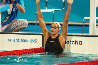 Laure Manaudou (FRA) gold medal winner competing in the Women's 400 metre freestyle finals at the 2004 Olympic Summer Games, Athens, Greece.