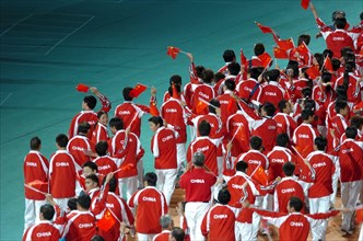 Athens, Greece  17SEP04: Opening Ceremony of the Athens 2004 Paralympic Games at Olympic Stadium.  China team, host of the 2008 Games, marches into the  ©Bob Daemmrich stadium.