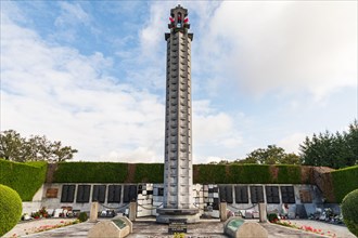 Europe, France, Haute-Vienne, Oradour-sur-Glane. Sept. 5, 2019. A memorial column in the cemetery of the martyr village of Oradour-sur-Glane.