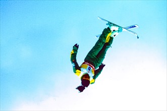 Sonja Reichart (FRG) competing in Aerials at the1988 Olympic winter Games.