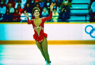Jill Trenary (USA) competing in the Ladies Figure Skating Free Skate at the 1988 Olympic Winter Games.