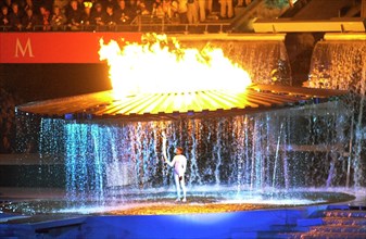 Sydney Olympic Games September 2000 The opening ceremony, Kathy Freeman lights the flame during the ceremony