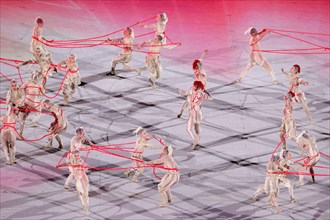 Tokyo, Japan, 23 July, 2021. Performers dance during the Opening Ceremony of the Tokyo 2020 Olympic Games at Olympic Stadium. Credit: Pete Dovgan/Speed Media/Alamy Live News