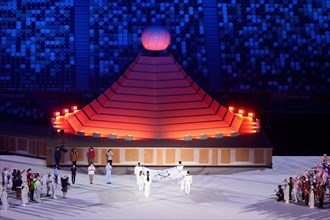 Tokyo, Japan, 23 July, 2021. The Olympic flag is carried into the stadium during the Opening Ceremony of the Tokyo 2020 Olympic Games . Credit: Pete Dovgan/Speed Media/Alamy Live News