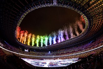 TOKYO, JAPAN. 24th Aug, 2021.The firework during the 2020 Tokyo Paralympic Games Opening Ceremony at Olympic Stadium on Tuesday, August 24, 2021 in TOKYO, JAPAN.Credit: Taka G Wu/Alamy Live News