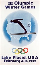 Vintage Travel Poster - Winter Sport, Olympic Winter Games. Lake Placid, USA, February 1932.