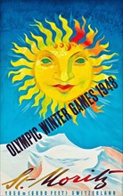 Vintage 1940s Switzerland Olympic Games Poster - Olympic Winter Games 1946 St. Moritz