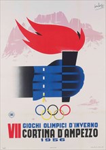 Vintage 1956 Winter Olympics Poster - VII Olympic Winter Games, Cortina d'Ampezzo, Italy