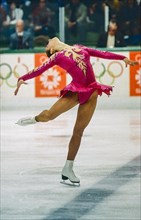 Katarina Witt (GDR) Gold medalist and Olympic Champion competing in the Ladies Figure Skating Free Skate at the 1984 Olympic Winter Games.