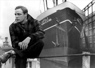 1954 , USA  : The  celebrated movie actor  MARLON BRANDO ( 1924 - 2004 ) in a pubblicity still for the movie ON THE WATERFRONT ( Fronte del porto ) by ELIA KAZAN , from a story by Budd Schulberg and  ...