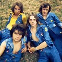 Prog rock group Yes photographed in Hyde Park in London in 1978