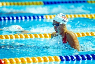 Anita Nall (USA) competing in the women's breaststroke  at the 1992 Olympic Summer Games.