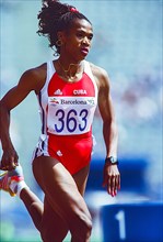 Ana Fidelia Quirot #363 (Cuba), competing in the first round heat of the Women's 800 meters at the 1992 Olympic Summer Games.