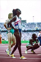 Gwen Torrence (USA) after the finals of the Women's 100 meters at the 1992 Olympic Summer Games.