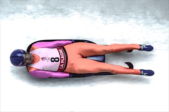 Kathy Salmon (CAN) during Women's singles luge competition at the 1992 Olympic Winter Games