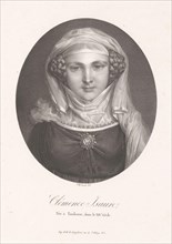 Portrait of Clémence Isaure, Clemence Isaure (title on object), print maker: Nicolas Henri Jacob, printer: Pierre Langlumé, publisher: Jean Pierre Sudre (1783-1866), Paris, 1825 - 1827, paper, height ...